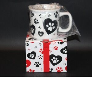 Temptations By Tara Pawfetti Mug White Black Dog Cat Paw Prints Hearts 16oz New